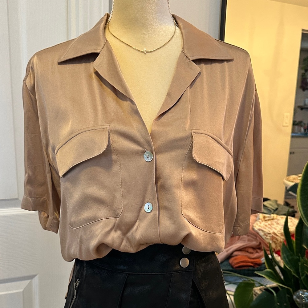 Zara Soft Silky Button Down Shirt Sleeve Shirt Size Small NWT